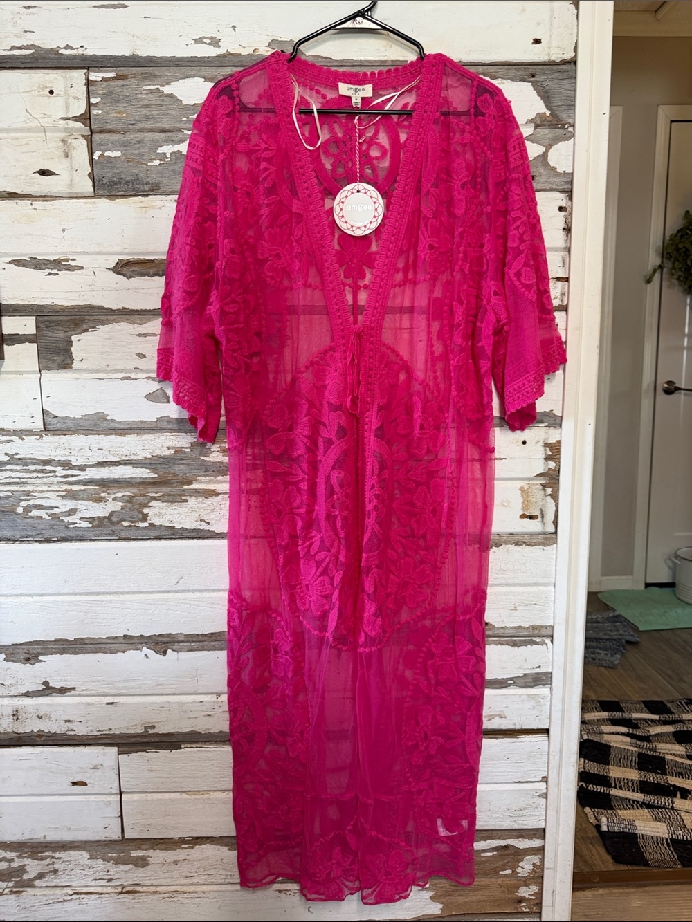 Umgee Fuchsia Sheer Lace Maxi Cover-Up